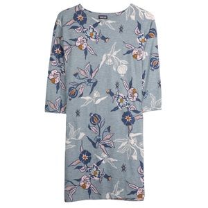 Patagonia Women's Small Seatoller Mini Dress Shadow Blue 3/4 Sleeves Boat Floral